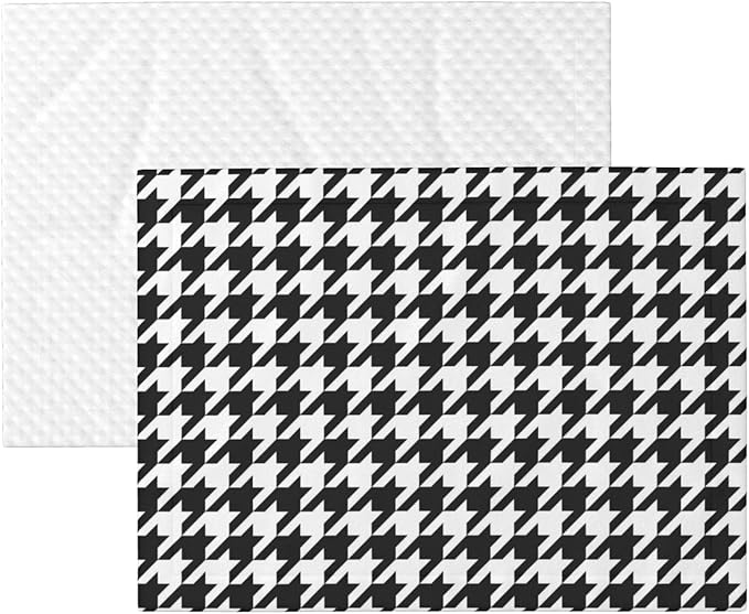 Double Sided Pet Mat for Dog Bed Topper Cat Blanket Furniture Protector, Black and White Houndstooth, Reversible Plush with Tactile Dot Pattern for Style Change