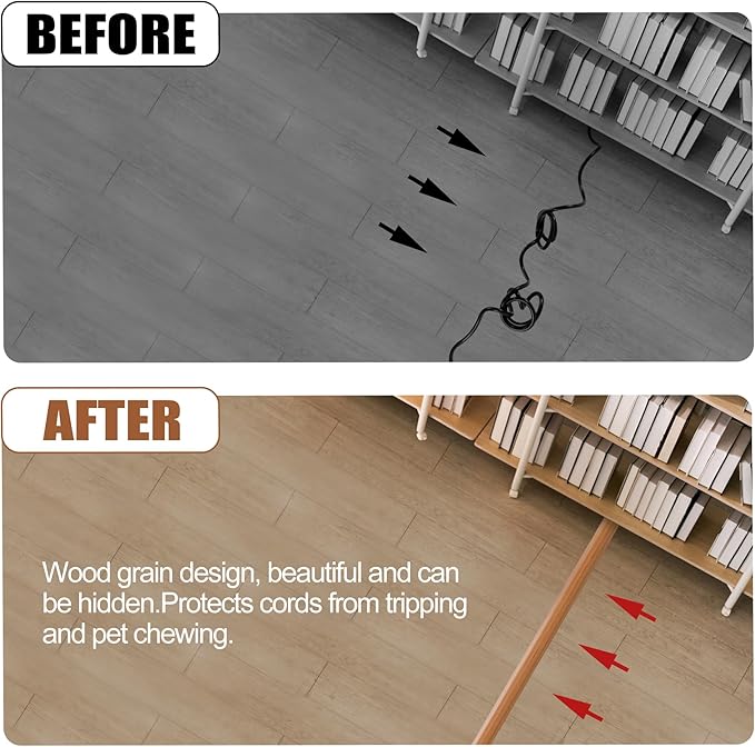 MYFAMIREA 3.3FT Floor Cord Cover for Wire Self Adhesive Cable Cavity Management PVC Extension Cord Hider Power Floor Wire Protector Cover Prevent Cable Trip for Office Home Outdoor (Brown Wood 1.18'')