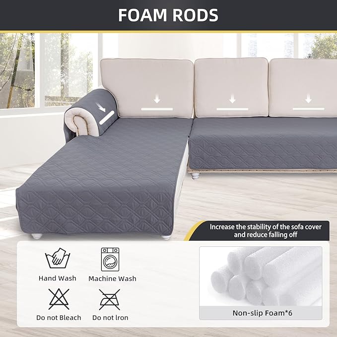 ele ELEOPTION 100% Waterproof 2 Piece Couch Cover Pet Blanket Sectional L Shape Sofa Cushion Cat Dog Bed Cover (Chaise Lounge + 2 Seat Covers) Gray