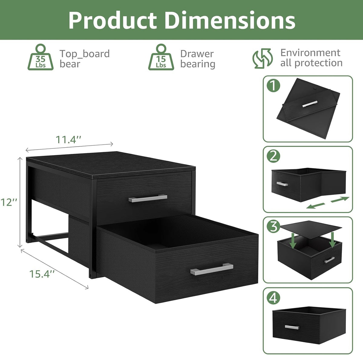 BOLUO Stackable Storage Drawers Narrow Closet Organizers and Storage Fabric Black 2 Drawer Dresser for Bedroom 2 Packs Modern