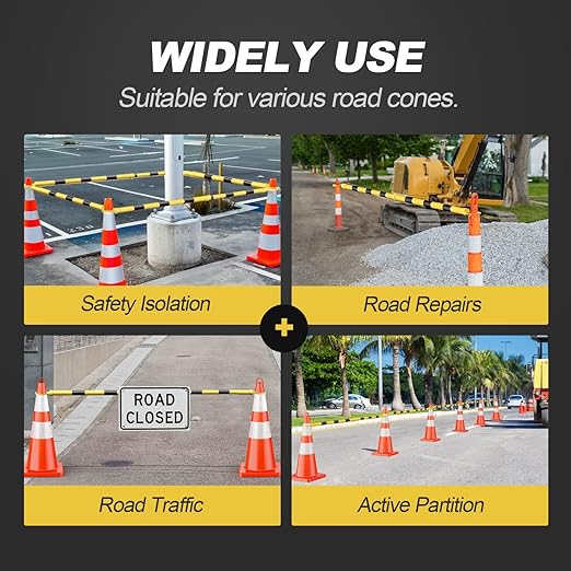 RoadHero 4 Pack 4 FT to 6.9 FT Retractable Cone Bar, Expandable Traffic Cone Bars for Parking Lots, Extendable Barricade for Road Construction, Black and Yellow, Cone Not Included