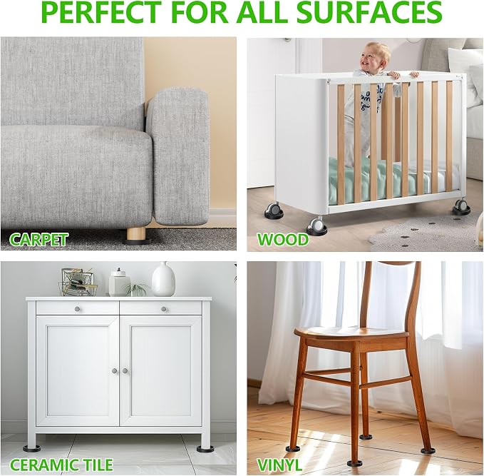 Furniture Coasters, Bed Couch Stoppers to Prevent Sliding, Protect All Types of