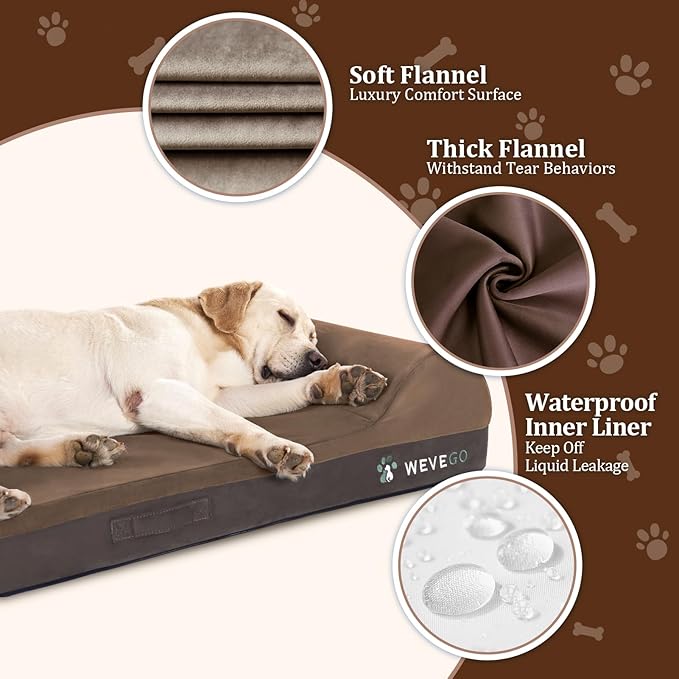 Jumbo Orthopedic Dog Bed, Large Dog Bed 7.87-inch Thick Gel Memory Foam with Pillow, Durable Flannel Fabric Dog Beds Large Sized Dog, Removable Cover & Waterproof Liner for Large Breed Dogs