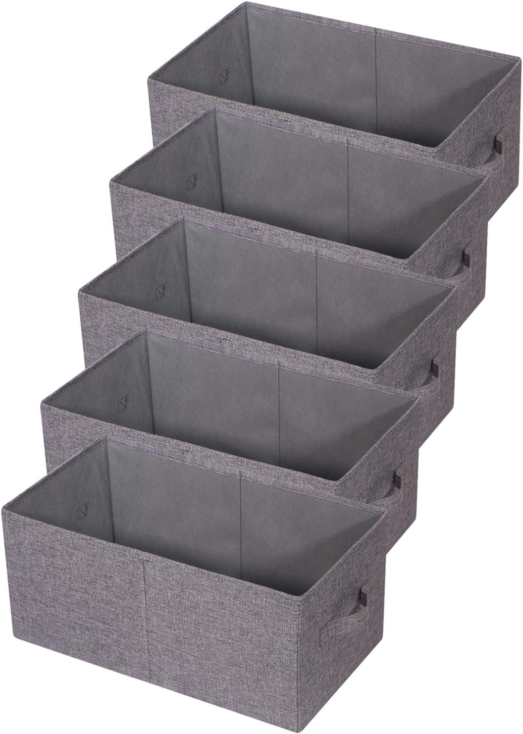 TENABORT Set of 5 Closet Organizer Bins with Handle, Fabric Foldable Storage Baskets Cloth Box Containers for Shelves Home Office Clothes Clothing, Gray, Jumbo