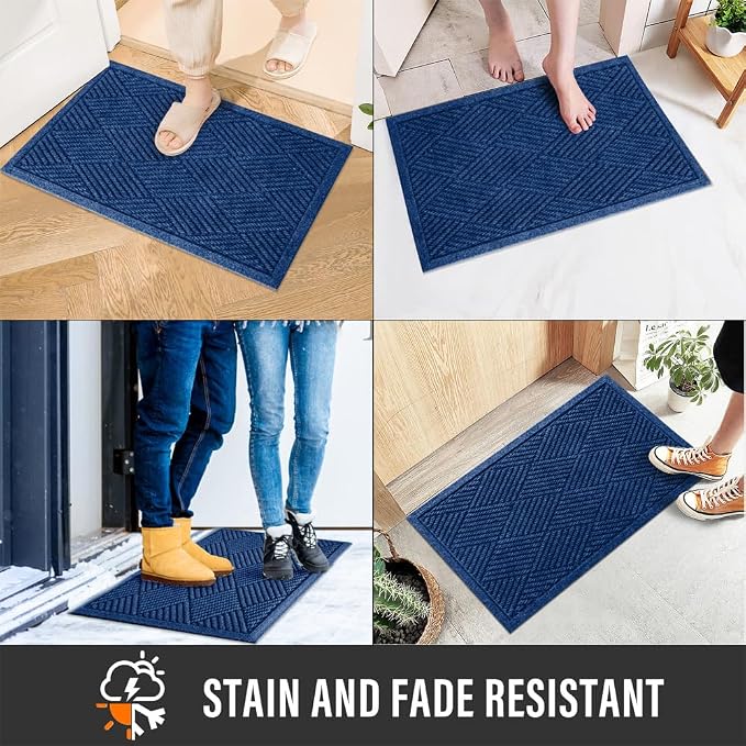 HIYARD Sturdy Front Door Mat, Absorbent Muddy Dirt Resist Welcome Door Mats