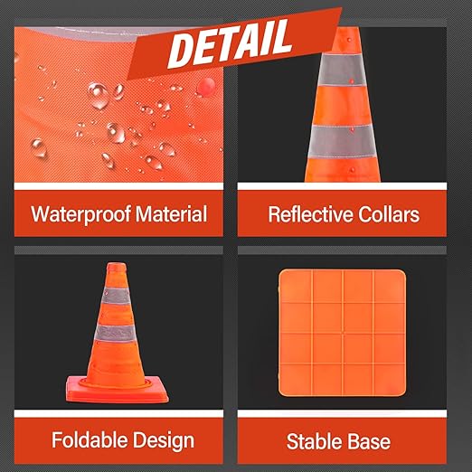 RoadHero 18 Inch 1 Pack Collapsible Traffic Safety Cones, Multi Purpose Pop-up Cones with Reflective Collar for Road Safety, Orange Cones for Driving Training, Parking Lots