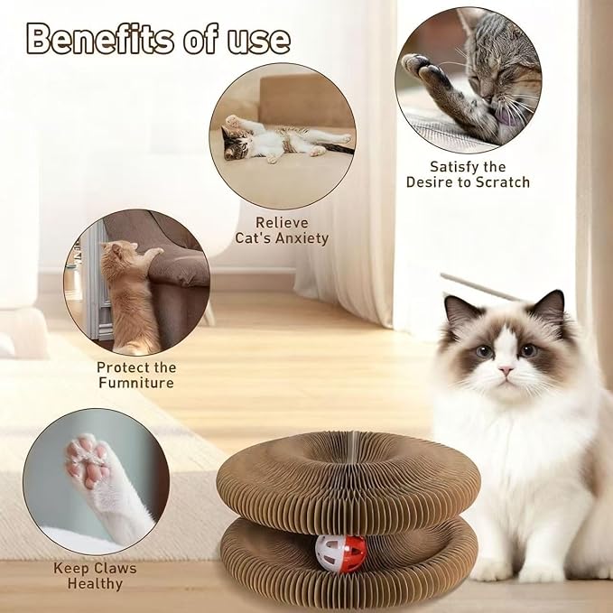 Cat Scratcher Toys for Indoor Cats - Kitty Kurlz Magic Organ Cat Scratcher Board, Cardboard Cat Scratching Board Ball Scratcher Pad
