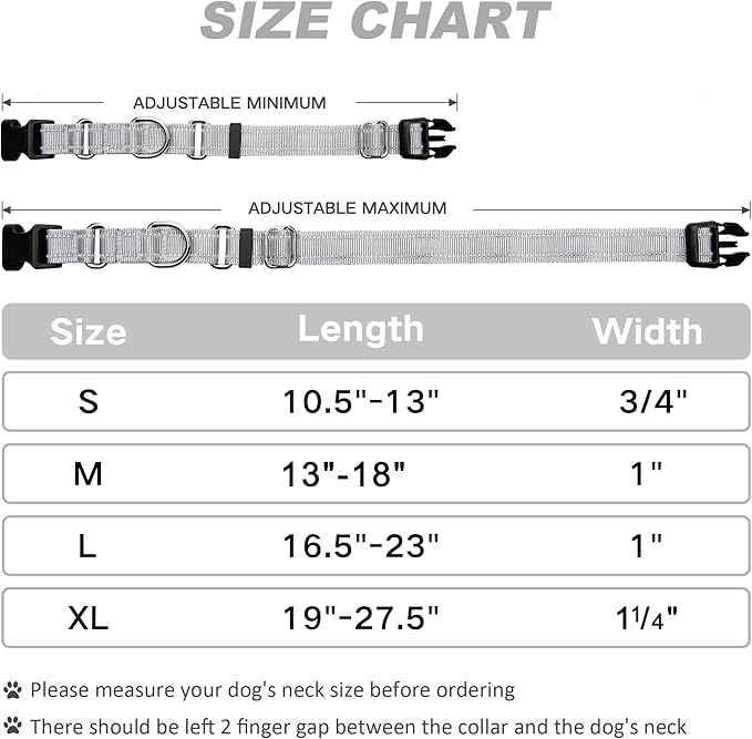 Martingale Dog Collar, Adjustable Nylon Reflective Collar with Buckle No Pull Dog Collar for Small Medium Large Dogs (Grey,L)