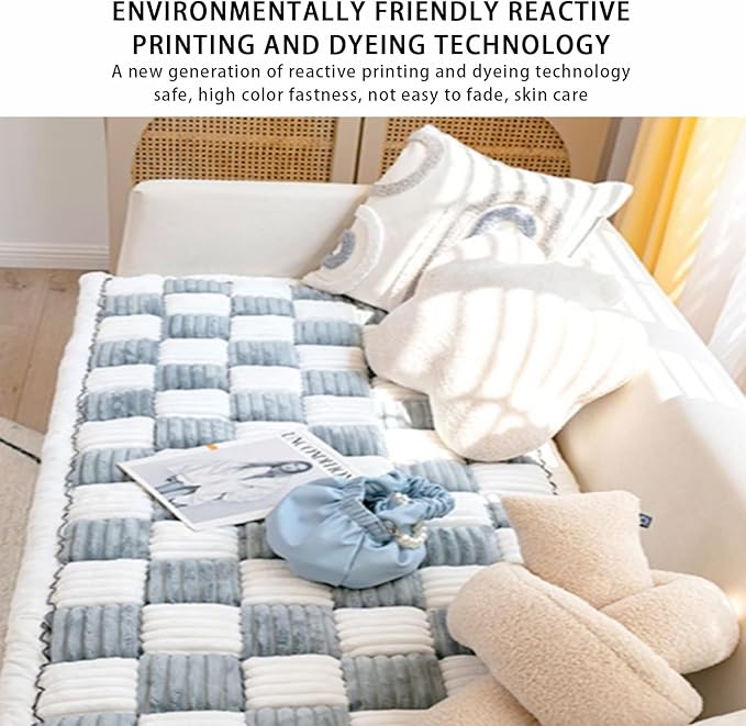 FunnyFuzzy Cream-Coloured Plaid Square Pet Mat Bed Couch Cover, Winter Thickened Dog Bed Cover Pet Blanket Sofa Couch Furniture Protector for Kids Dog Cat(Size:27.6 * 70.9 in,Color:Grey)