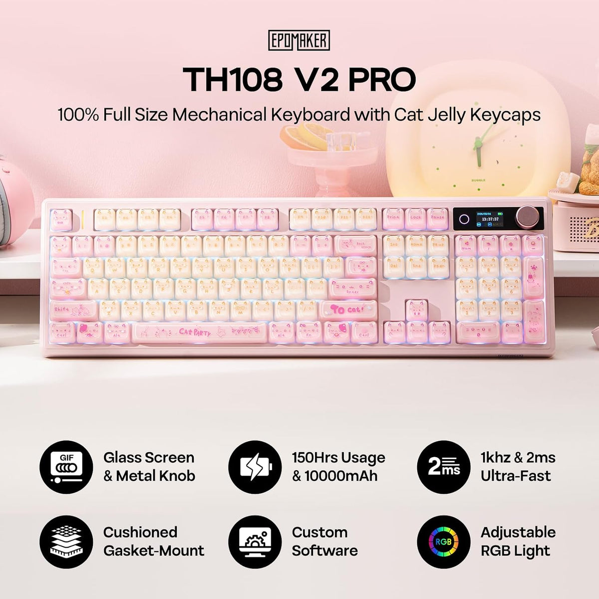 EPOMAKER TH108 V2 PRO Full Size Mechanical Keyboard with Screen&Knob