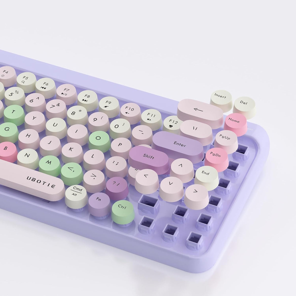 UBOTIE Portable Bluetooth Colorful Computer Keyboards, Wireless Mini Compact Retro Typewriter Flexible 84Keys Design Keyboard (Purple-Colorful)