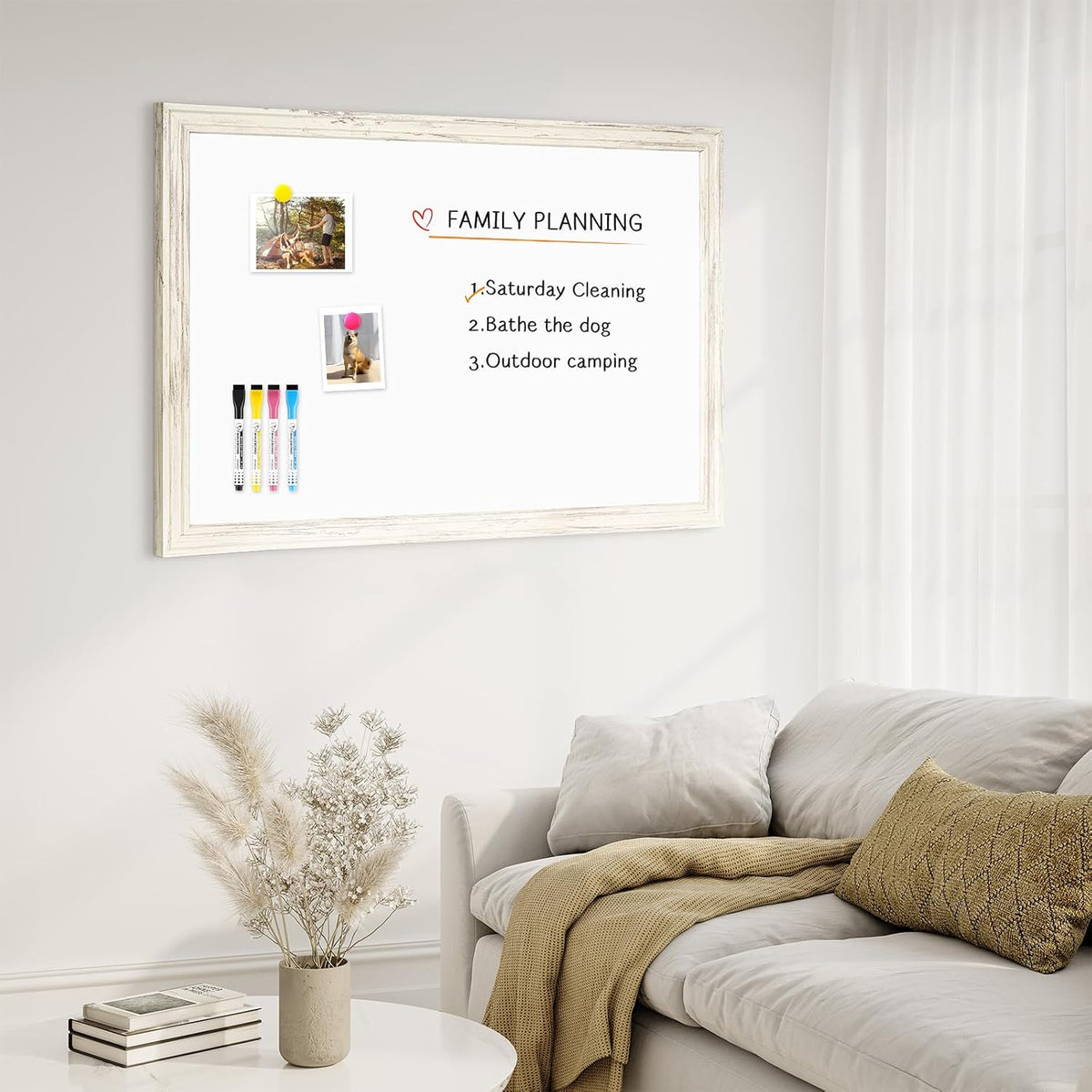 4 THOUGHT Dry Erase Board, 36" x 24" Magnetic Whiteboard, Vintage White