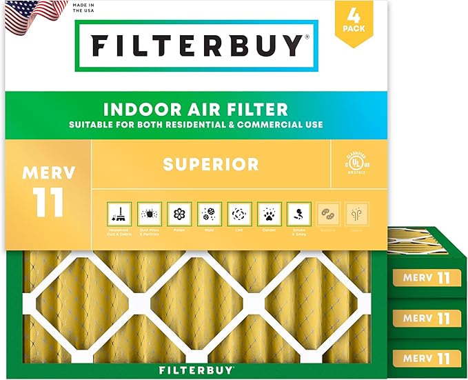 Filterbuy 18x18x2 Air Filter MERV 11 Superior Pet & Allergy Defense,