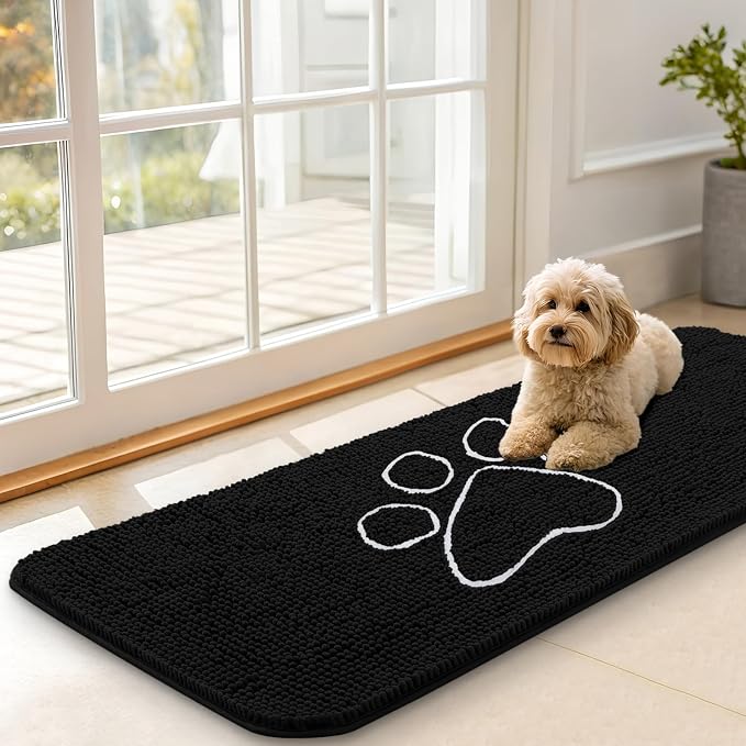 OLANLY Dog Door Mat for Muddy Paws 47x17, Paw Print Design, Absorbs Moisture