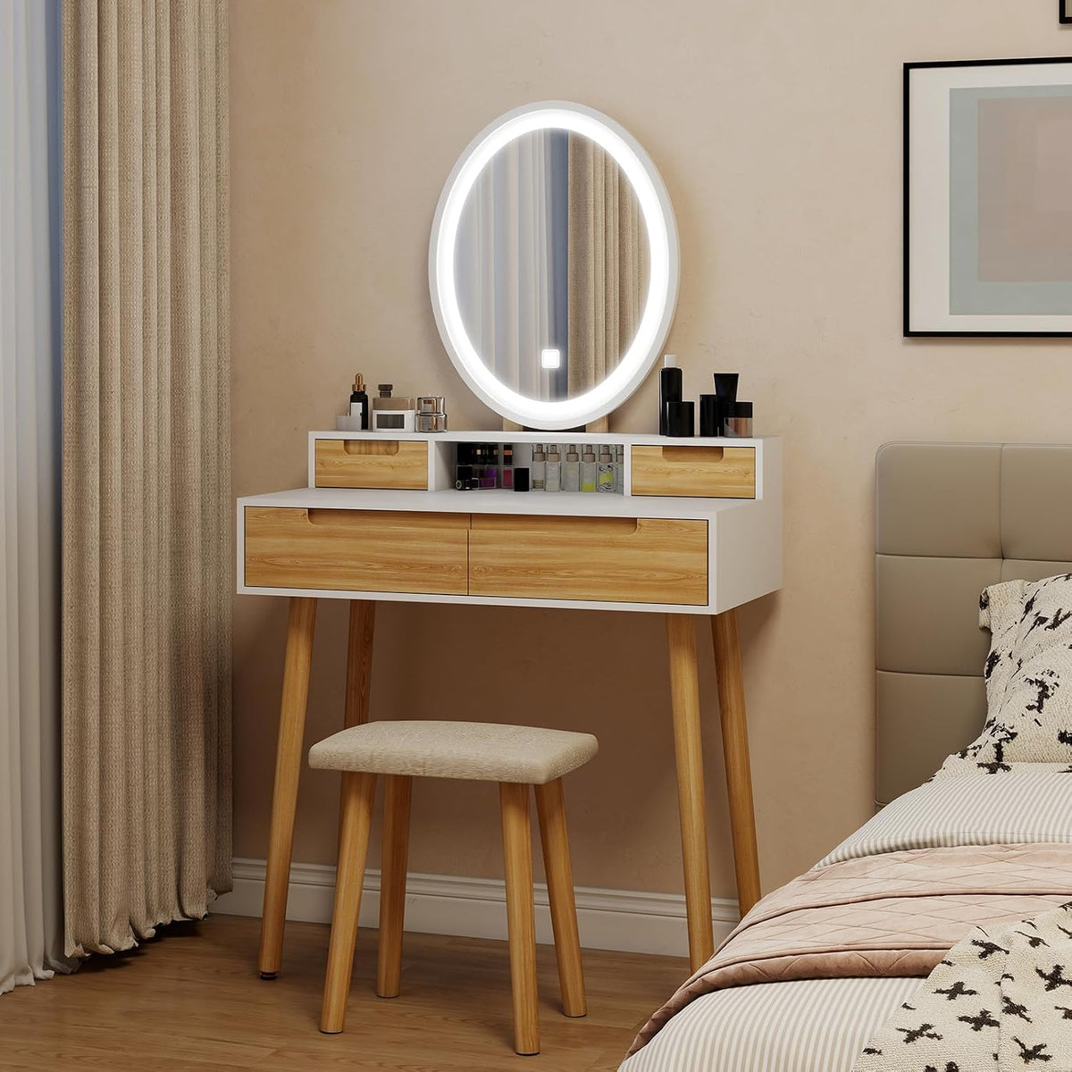 YOURLITE Small Makeup Vanity Desk with Mirror and Lights