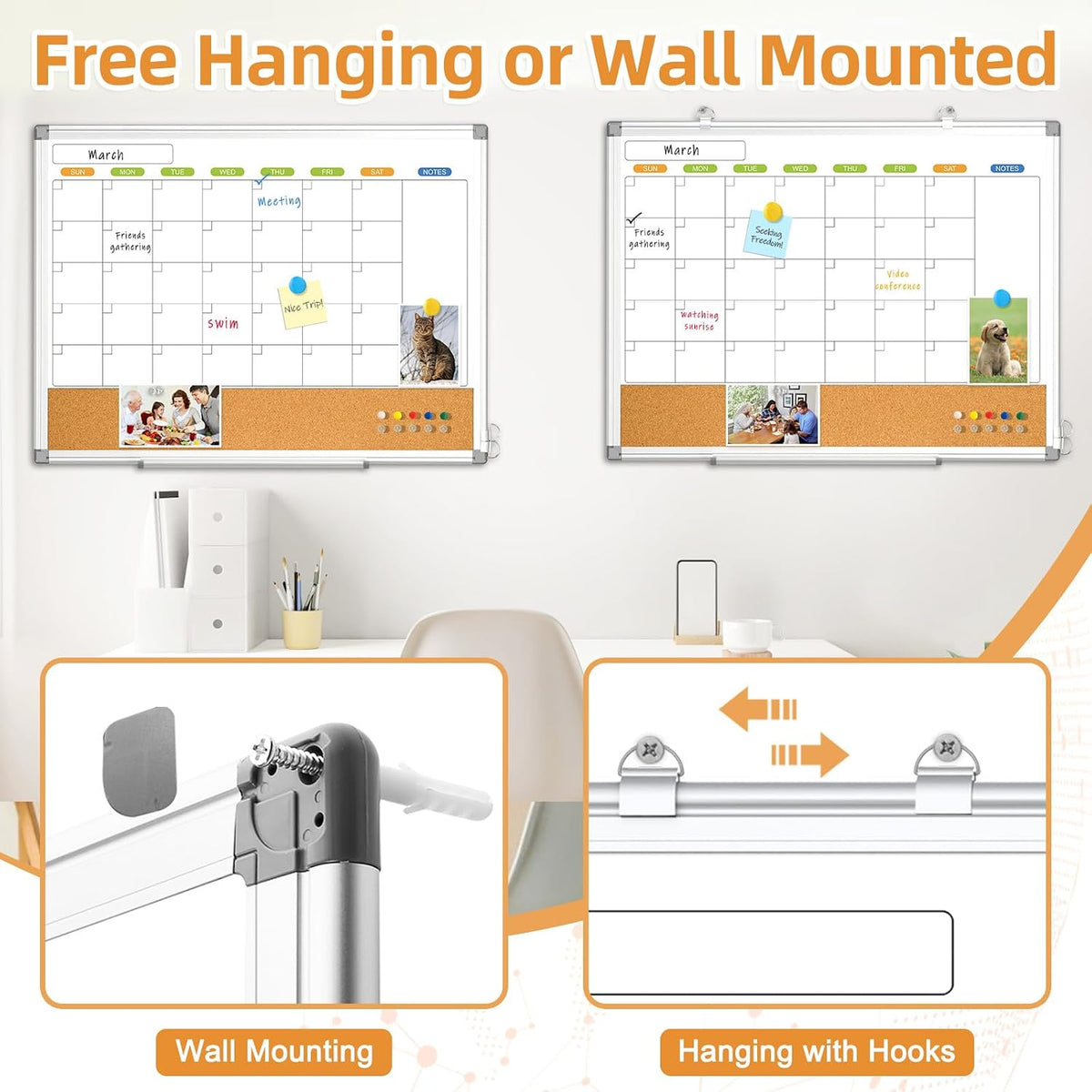 Calendar Whiteboard for Wall, 36" x 24" Dry Erase Monthly White Board