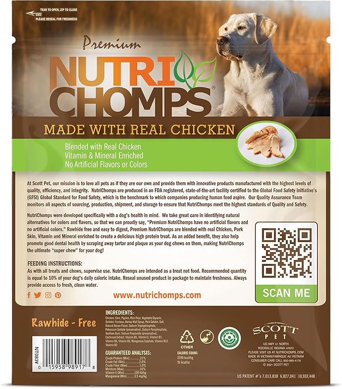 NutriChomps Dog Chews, Ear Shaped, Real Chicken Flavor, 1 Count, Easy to Digest, Rawhide Free Dog Treats, Long Lasting, Vitamin and Mineral Enriched