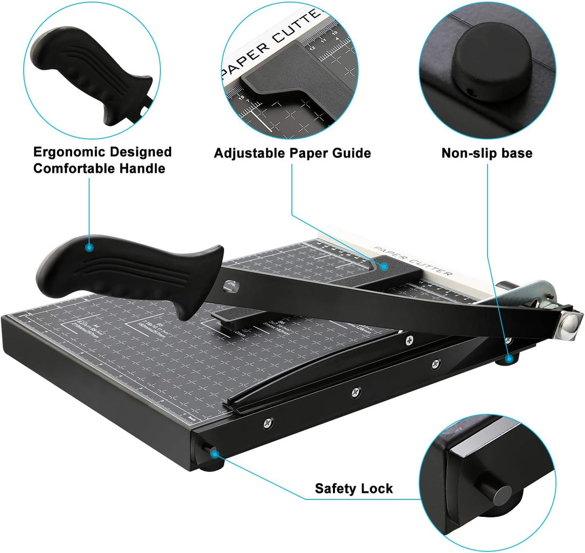 Paper Trimmer, 12" Metal Base A4 Paper Cutter Guillotine for Home Office, 10 Sheet Capacity
