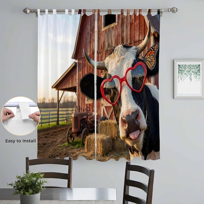 Farm Cows Living Room Curtains 84 Inch Length, Window Curtains Tab Top
