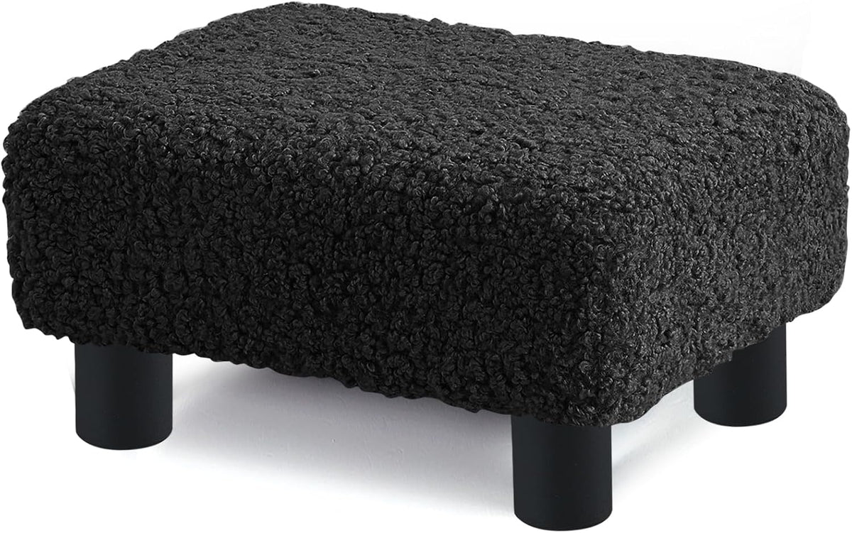 BRIAN & DANY Small Foot Stool Ottoman, Footstool with Legs, Sherpa Foot Rest for Couch, Foot Stools Small for Living Room, Bedroom and Office, Coal Black