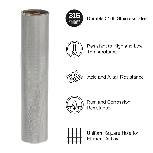 PATIKIL 40" L x 10" W Woven Wire Mesh, 100 Mesh 316L Stainless Steel Air Vent