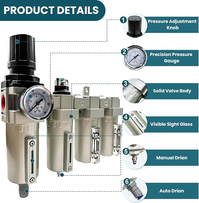 Upgraded 1/2" NPT Heavy Duty Industrial Grade 4 Stage Air Drying System