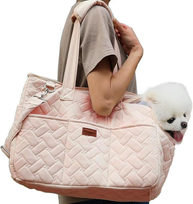 Small Puppy Purse Woman Bag,Cats/Puppy/Rabbits/BunnyCarrier Handbag with Multiple Pockets,Breathable Mesh Soft Cushion,Pets Travel Carriers Totes Picnic Outdoor 7-15lbs (Pink, Large)