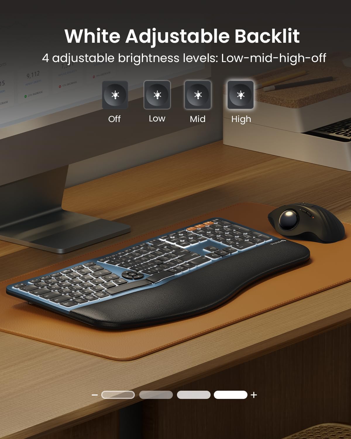 ProtoArc EK01 Plus Backlit Bluetooth Ergonomic Keyboard, Full Size, Blue