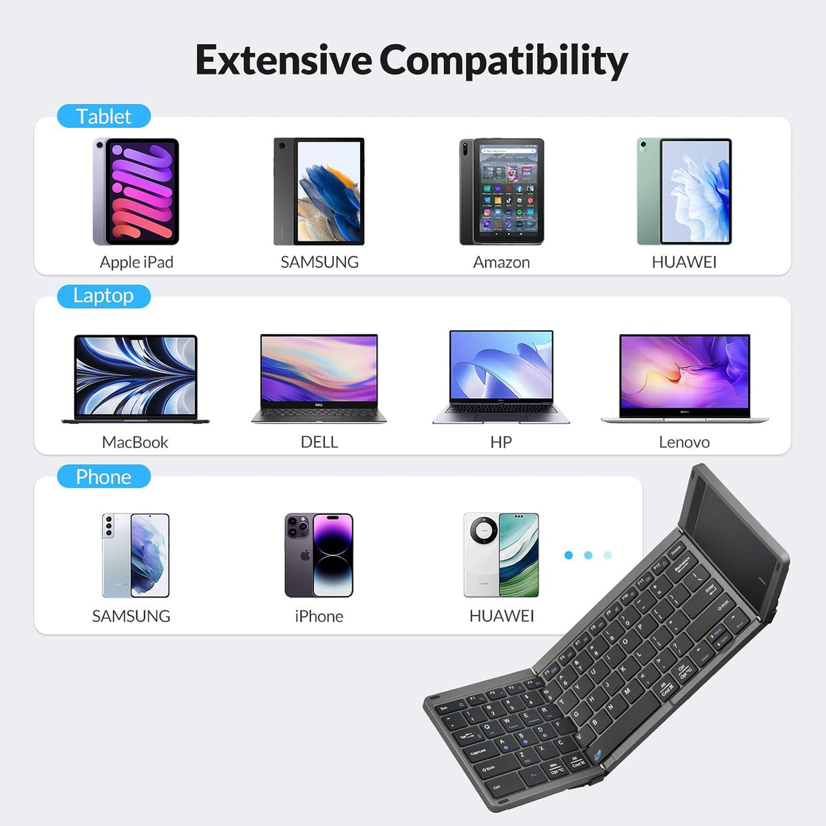 Rii RK809Pro Foldable Bluetooth Keyboard with Touchpad