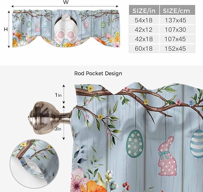 Easter Tie Up Valance Curtains for Windows, Kitchen Curtains Window Shades