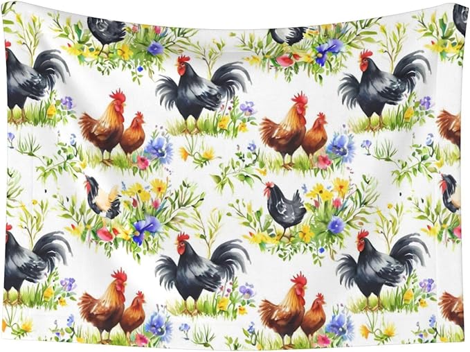 Pet Blanket for Travel and Home, Rooster Chicken Watercolor Flowers, Reversible Plush Dot Design with Soft Grip Texture on One Side Perfect for Car Seats Moving Vehicles