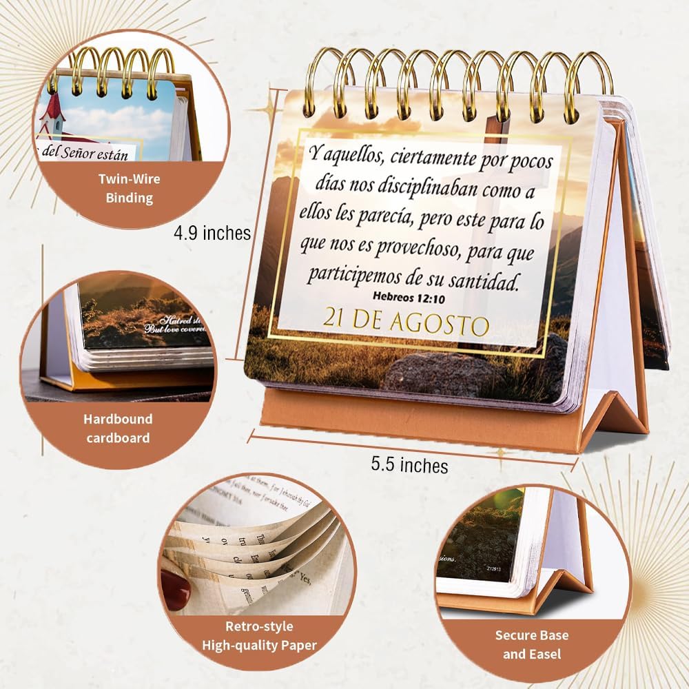 1step2dream Spanish Christian Gifts | Religious Catholic Desk Calendar, Español 366 Bible Verse - Inspriational Quotes and Unique Landscape Design for Woman,Man