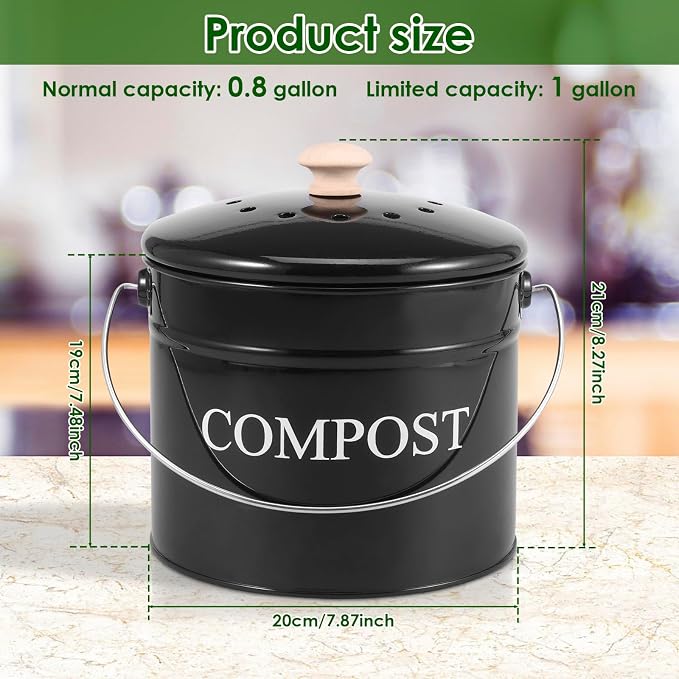 Kitchen Compost Bin 0.8 Gallon Metal Countertop Compost Bin