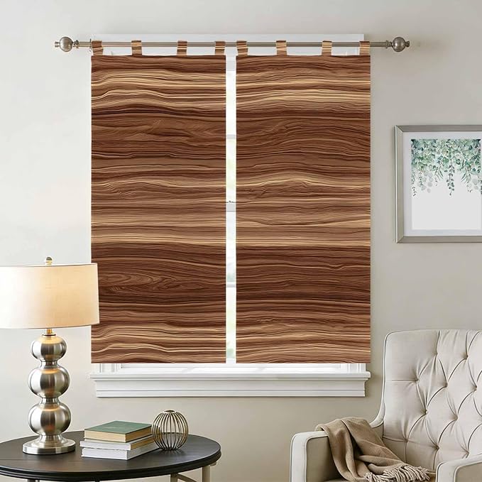 Brown Western Bedroom Curtains 72 Inch Length, Window Curtains Tab Top