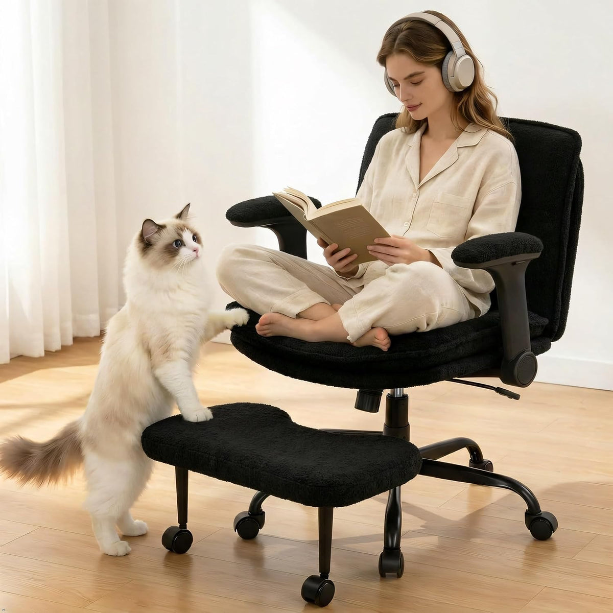 IWMH Cross Legged Office Chair with Flip-up Armrests for ADHD, Extra Wide