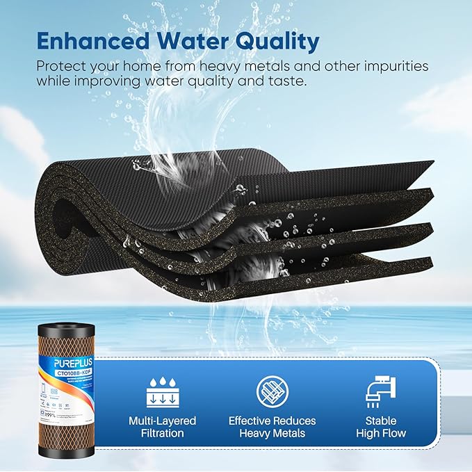 PUREPLUS 5 Micron 10" x 4.5" Whole House Coconut Shell Activated Carbon and KDF