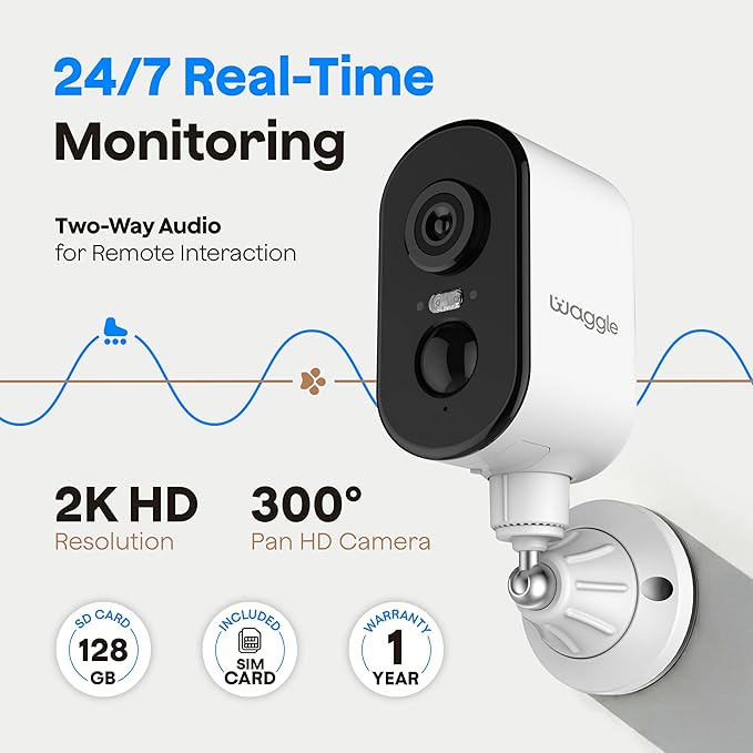 Waggle RV 4G LTE Pet Monitor Lite + 4G Cellular Security Camera - No WiFi? No Problem, Temperature & Humidity Monitor, Real-time Alerts - 2-Way Talk, Night Vision - Supports Varizon, AT&T & T-Mobile