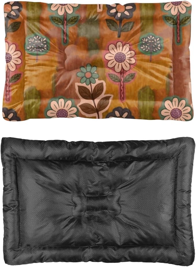 Vintage Floral Brown Dog Bed Furniture Washable Crate Mat Pet Padssoft Dog Crate Pads Washable Non-Slip Cushion for Cages Bed for Mat Pillow Dogs Indoor Outdoor 24X18 Inch