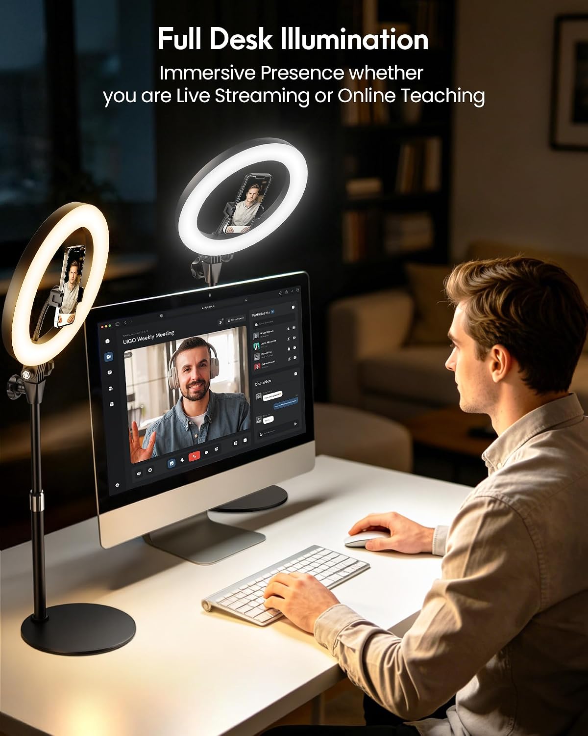 Desk Ring Light with Stand for Computer, Desk Light for Video Recording