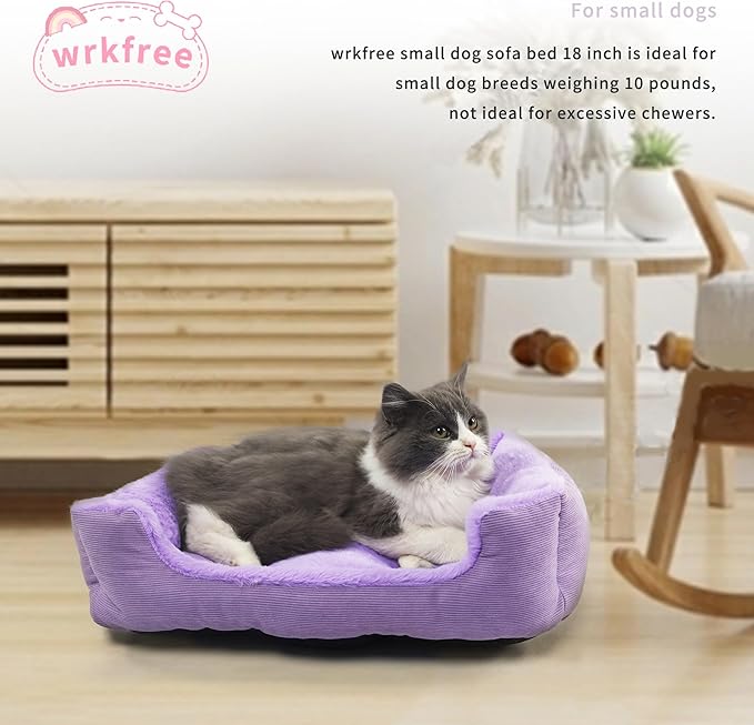 Tiny Dog Bed Extra Small Purple Rectangle Puppy Bed with Sides Soft Calming Supporting Washable 18 x 14 x 5 Inch