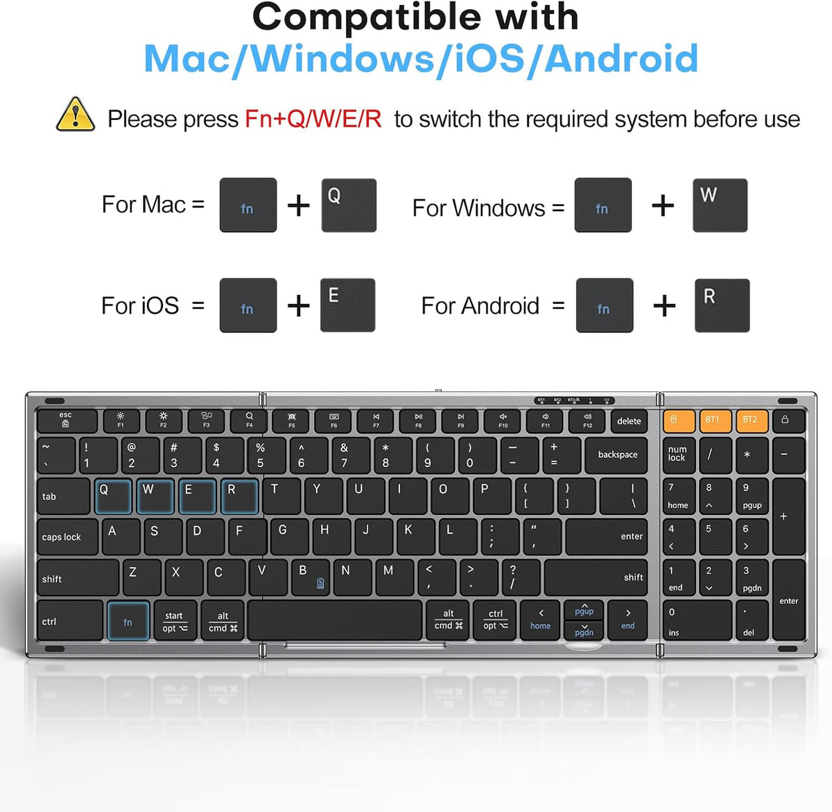 Foldable Keyboard and Mouse for 3 Devices, OMOTON Wireless Bluetooth Combo