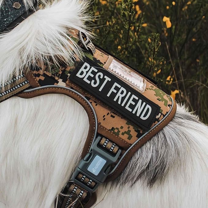 AUROTH Tactical Dog Harness for Small Medium Dogs No Pull Adjustable Pet Harness Reflective Working Training Easy Control Pet Vest Military Service Dog Harnesses Woodland Camo M