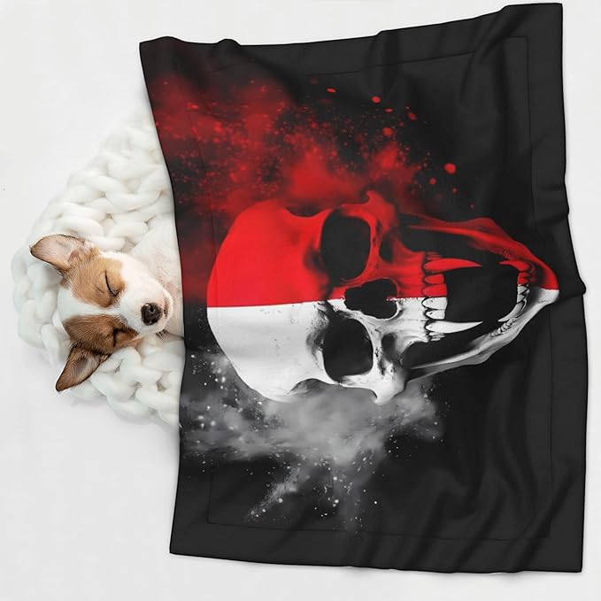 Waterproof Dog Blanket Soft Pet Blanket for Puppy Cat, Fleece Cat Throw Blankets for Furniture Bed Couch Sofa Reversible - Red and White Screaming Demon Skull