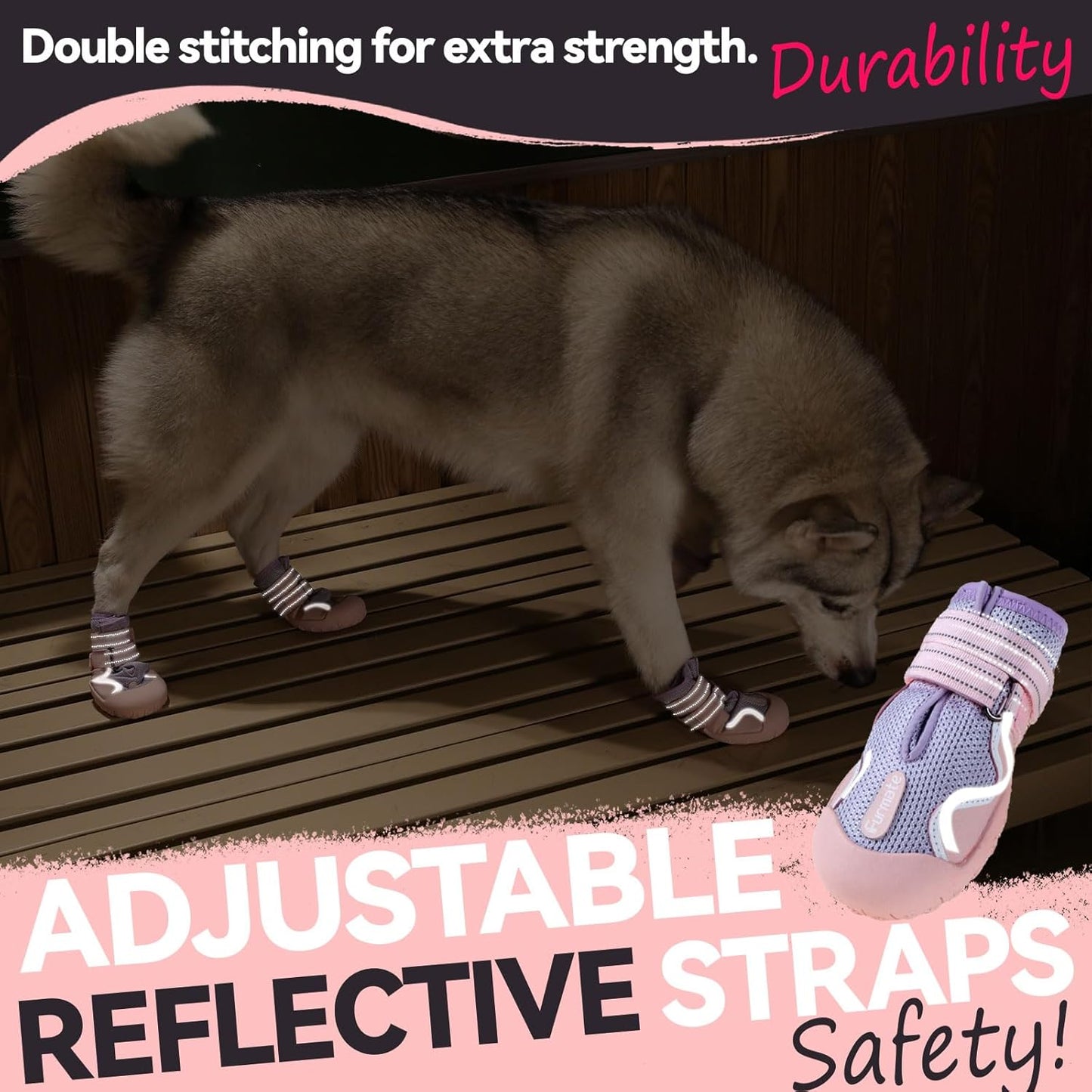 Dog Shoes for Large Small Medium Dogs, Breathable Mesh Dog Boots & Paw Protectors for Summer Hot Pavement Winter Snow, Waterproof Anti-Slip Dog Booties for Hiking Hardwood Floors(Pink-Purple7)