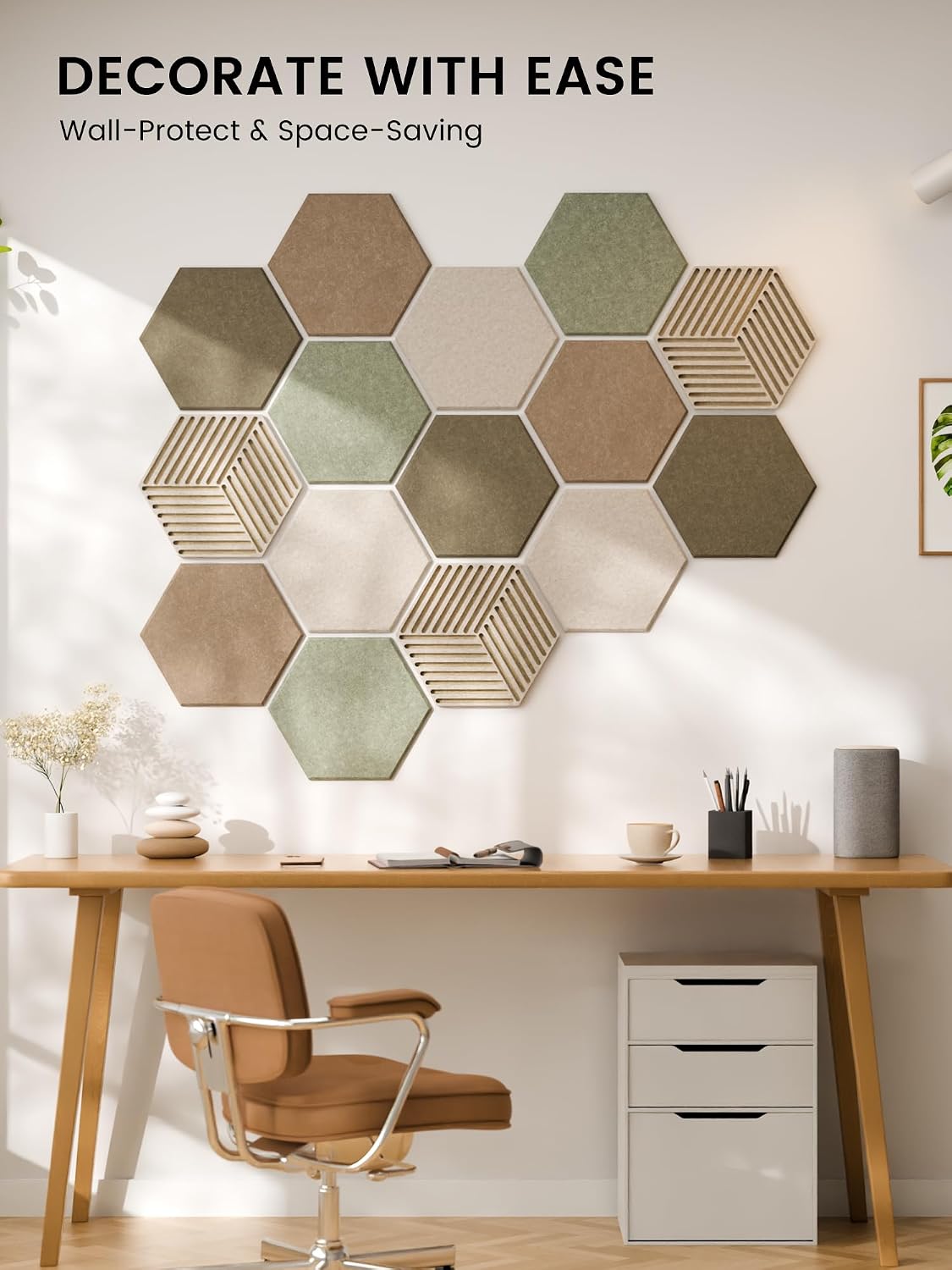 Fluxynara 15-Pack Hexagon Felt Bulletin Board Tiles, Linen Dusk