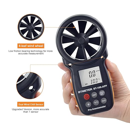 BTMETER BT-100APP Anemometer w/Wireless Bluetooth, Digital Handheld Wind Speed