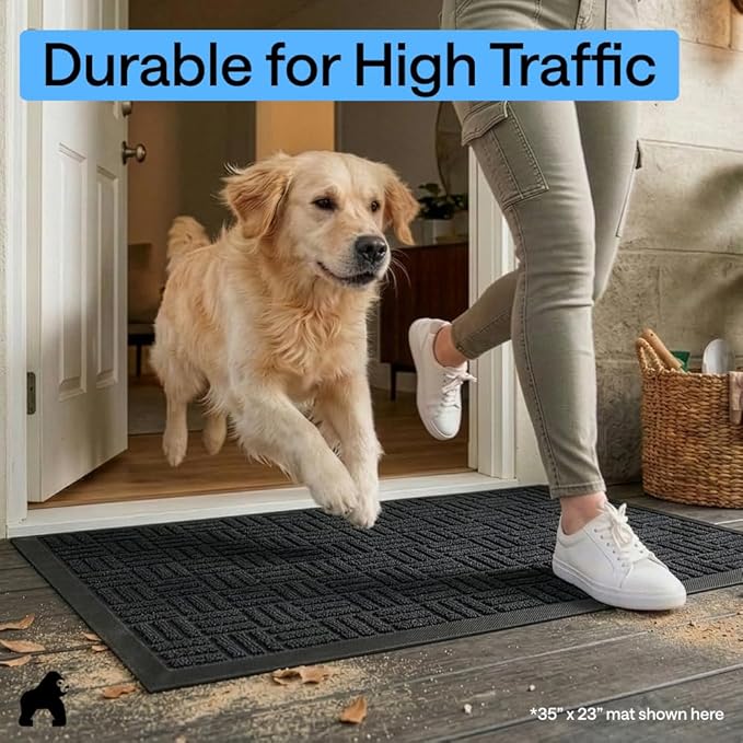 GORILLA GRIP 100% Waterproof All-Season WeatherMAX Doormat, US Designed Natural