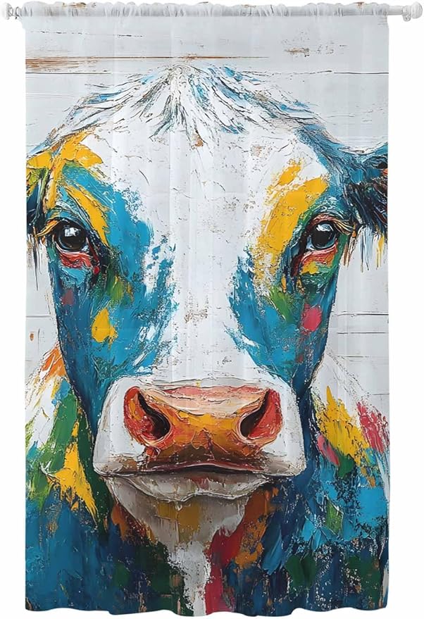 Sheer Curtains 84 Inches Long, Rustic Cow Semi Sheer Curtains Light Filtering