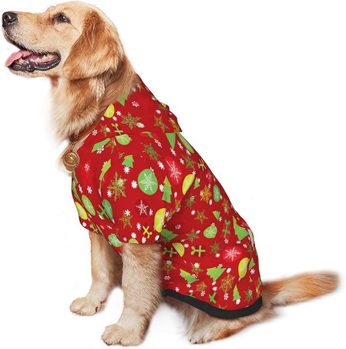 Christmas Tree Print Hoodie,Christmas Cosplay Dog Clothes with Pocket and Hat Winter Clothes Sweaters Medium