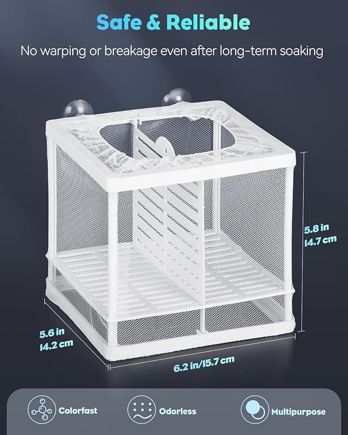 Pawfly Aquarium Breeder Net with Nylon Mesh & Suction Cups - Small Isolation Box for Baby Fish & Shrimp